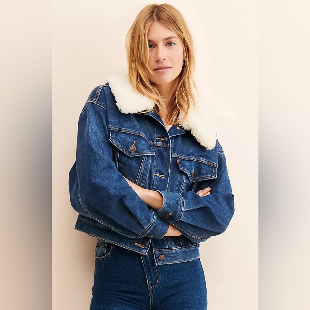 Levi's Blue Denim Jacket with White Sherpa Collar